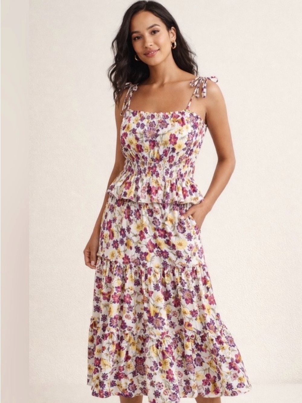 J. Crew Floral Cotton matching set top and tiered skirt